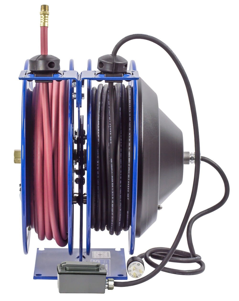 Coxreels Hose Reel Dual Purpose Spring Rewind 3/8In X 50' 300Psi Gfci Receptacle 50' Cord 12 Awg
