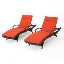 Soleil Outdoor Grey Wicker Arm Chaise Lounges with Orange Water Resistant Cushions, Set of 2