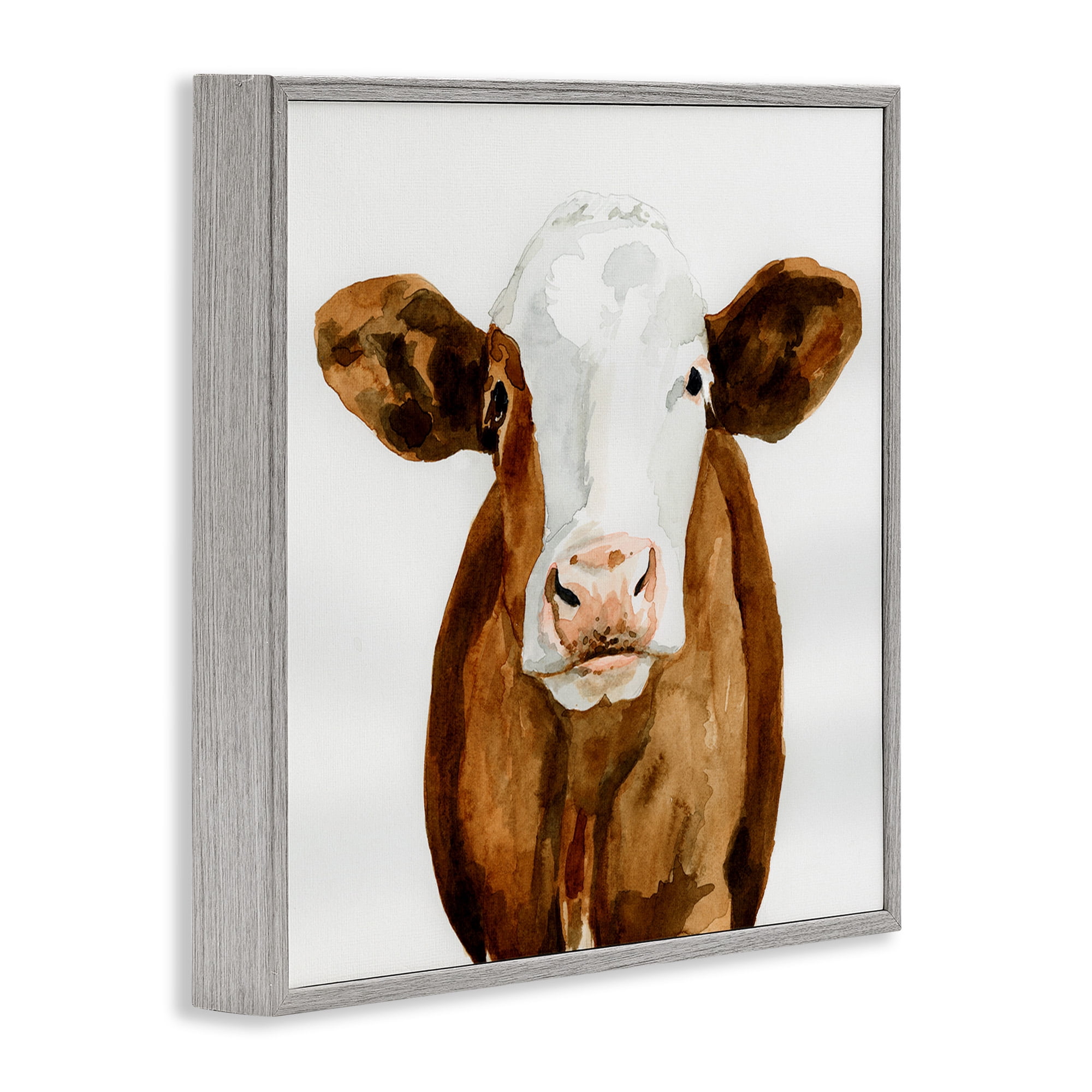 Stupell Industries Country Cow Minimal Portrait Animals & Insects Painting Gray Framed Art Print Wall Art, 12 x 12