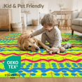 thumbnail image 4 of ODIKA 3'x5' Washable Accent Rug Pet Friendly, Non-Shedding Mat Memphis Abstract Retro Symmetrical Wavy Grid Interlocking Funky Flowing Dynamic for Bedside, Nursery Room, 4 of 7