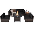 thumbnail image 1 of Patiojoy Patio Rattan 7PCS Cushioned Chair Set Furniture Set Thick Cushion w/ 50,000 BTU Propane Fire Pit Table for Garden Black, 1 of 8