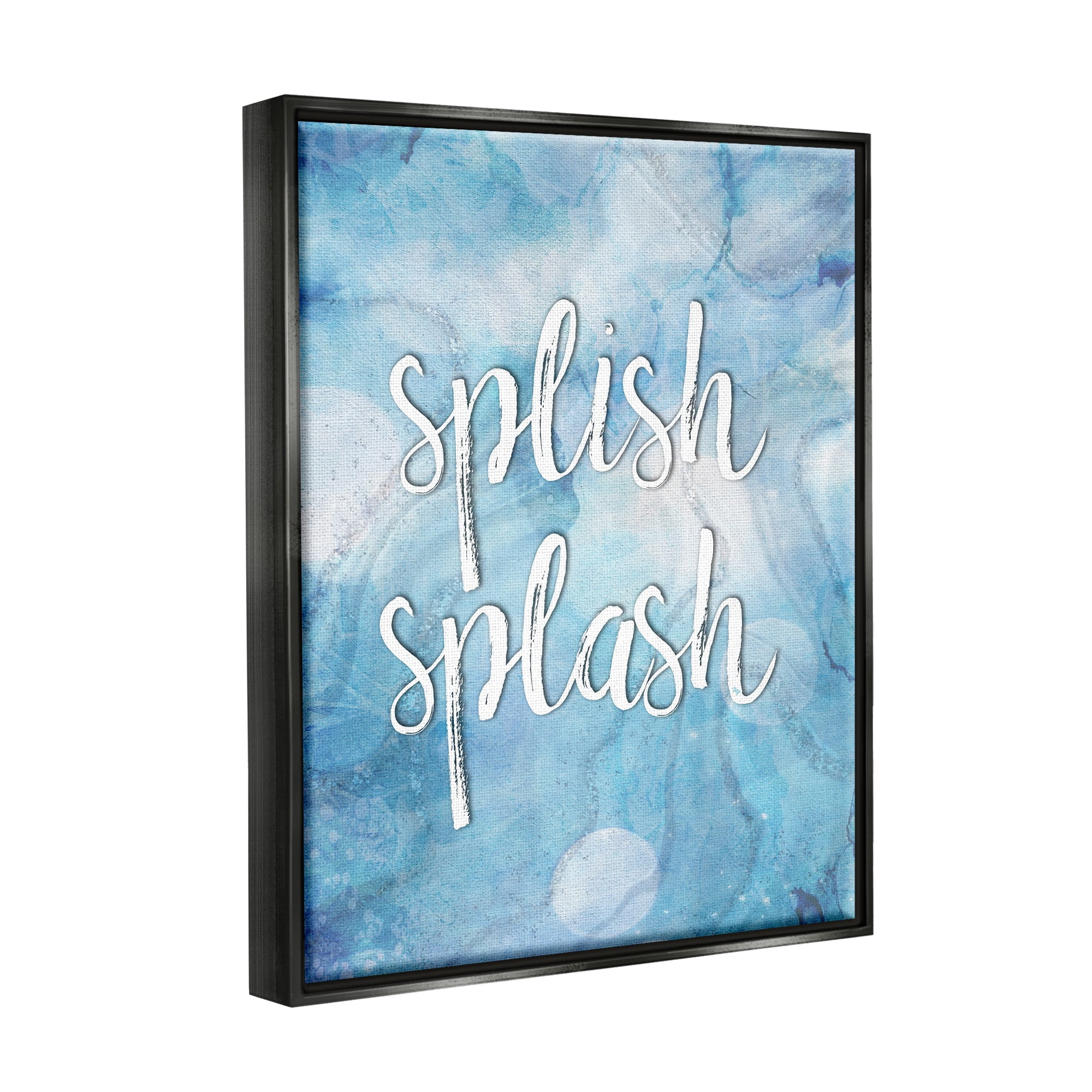 Stupell Industries Splish Splash Blue Bathroom Water Typography Painting Black Floater Framed Art Print Wall Art