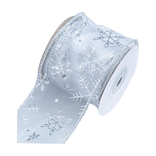 Cintas navideñas con borde de alambre de 9 m, bonitos accesorios decorativos, cómodos al tacto. Patrón de plata blanca
