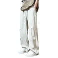 thumbnail image 2 of Elvqul Mens Pants Big and Tall Long Pants for Men Elastic Waist Outdoor Pants with Pockets Cotton Linen Lounge Pull On Sports Solid, 2 of 7