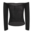 thumbnail image 5 of JGGSPWM Women's Mesh Sheer Tops Off The Shoulder Long Sleeve See Through Shirts Going Out Party Club Outfits Black XXXL, 5 of 8
