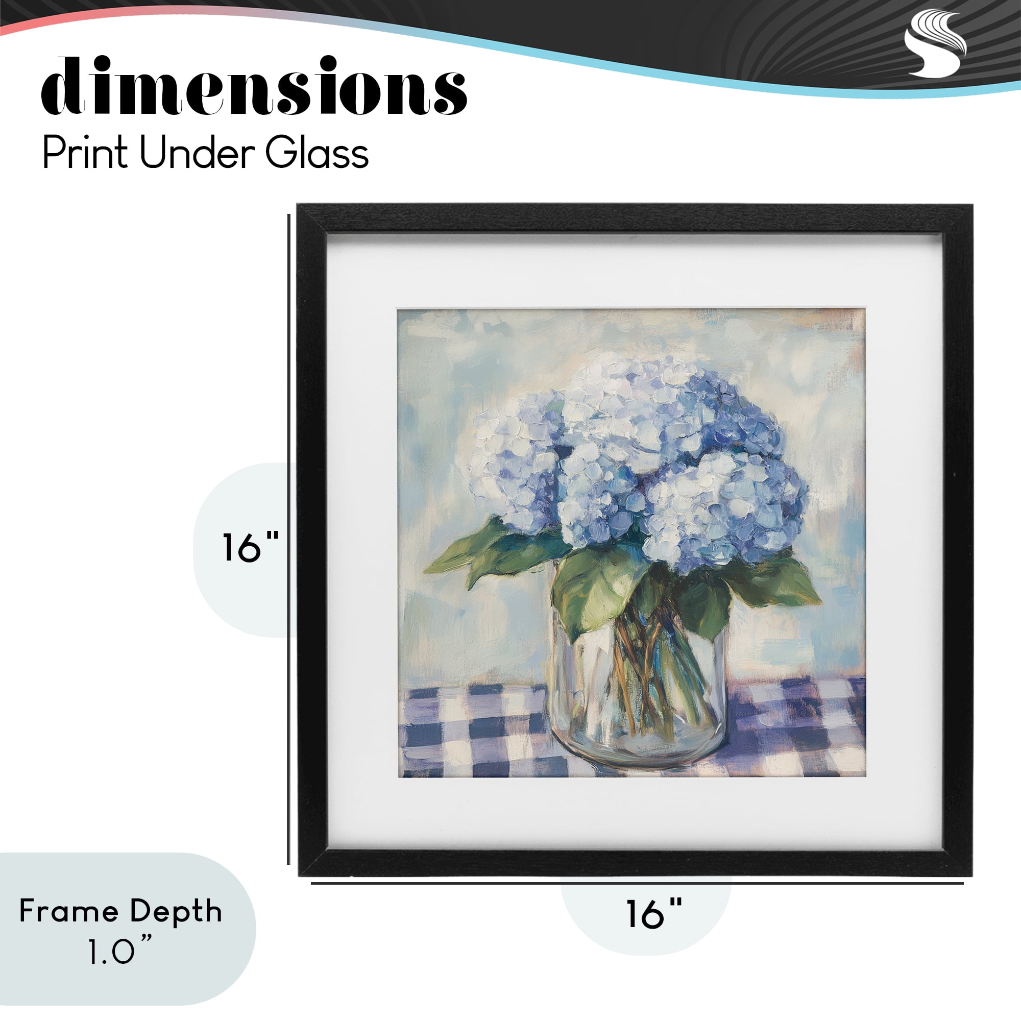 Stupell Industries Hydrangeas on Gingham Tablecloth Black Framed Print Under Glass, design by Petal Prints Design