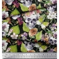 thumbnail image 3 of Soimoi Green Rayon Fabric Skull & Anemone Flower Print Fabric by Yard 56 Inch Wide, 3 of 3