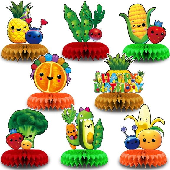 8 Pcs Hey One Bear Sensory Fruit Honeycomb Centerpiece Dancing Fruit 1st Birthday Party Decoration Set Fruit Table Toppers Centerpieces Party Supplies for Baby Boy|Girl