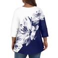 thumbnail image 3 of Workout Tops for Women Fall Plus Size Blouse 3/4 Sleeve V Neck Floral Print Tunics Dressy Casual Tshirts Fall Outfits for Women 2024 Trendy dark blue XX-Large, 3 of 6