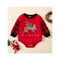 thumbnail image 2 of Franhais Baby Romper, Plaid Tree Elk Letter Print Round Neck Long Sleeve Bodysuit for Girls Boys, 0-18 Months, 2 of 8