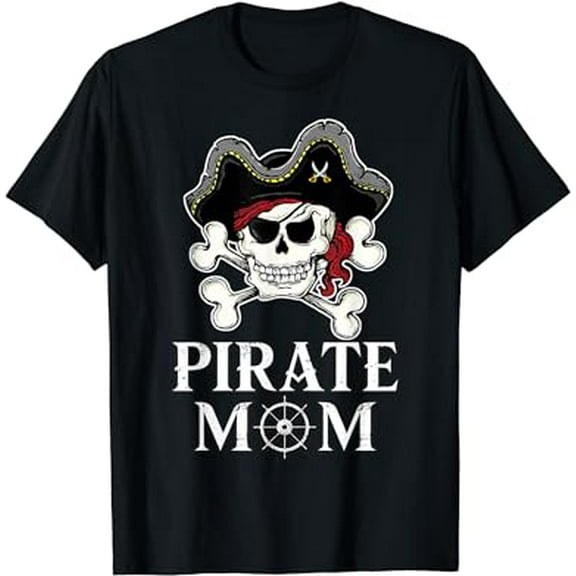Pirate Mama Costume Jolly Roger Crossbones Funny Pirate Mom T-Shirt