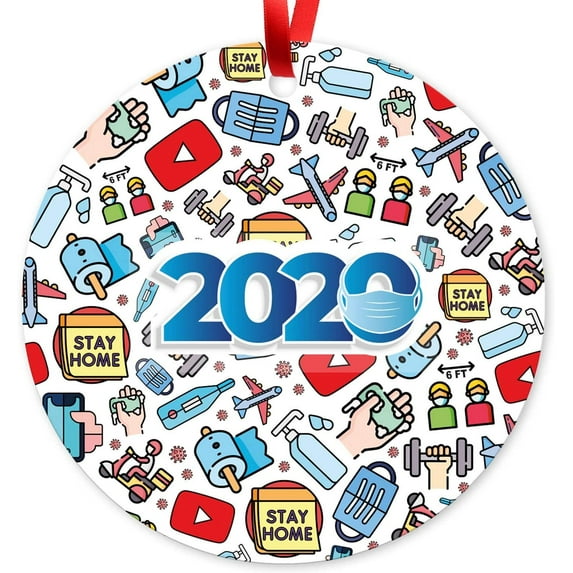 Soul Décor 2020 Christmas Ornament Funny, Large 3.75" Round Metal Ornament, Velvet Pouch Included