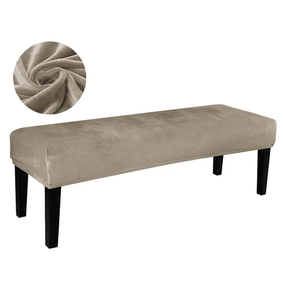 Zhuge Stretchy Velvet Bench Slipcover for Bedroom, Flexible Rectangle Bench Protector Cover, Soft Washable Universal Furniture Slipcover, Fit Size 39"-55" L x 13.8"-18.9" W, Khaki