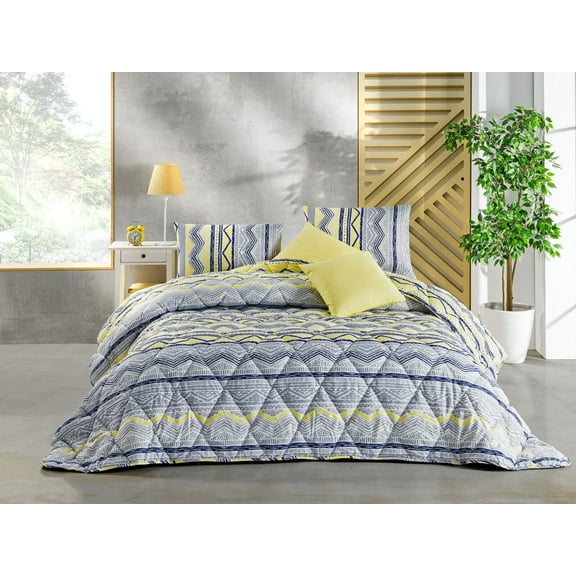 Empire Blue & Yellow Geometric Cotton 5 Piece Comforter Set