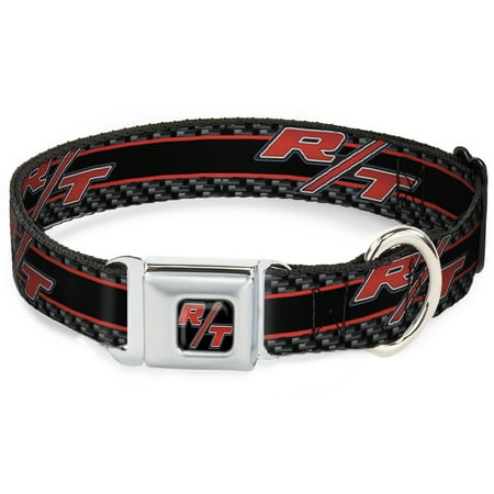 Dodge Pet Collar Dog Collar Metal Seatbelt Buckle Dodge Challenger RT Emblem Carbon Fiber Stripe Grays Black 13 to 17 Inches 1.5 Inch Wide