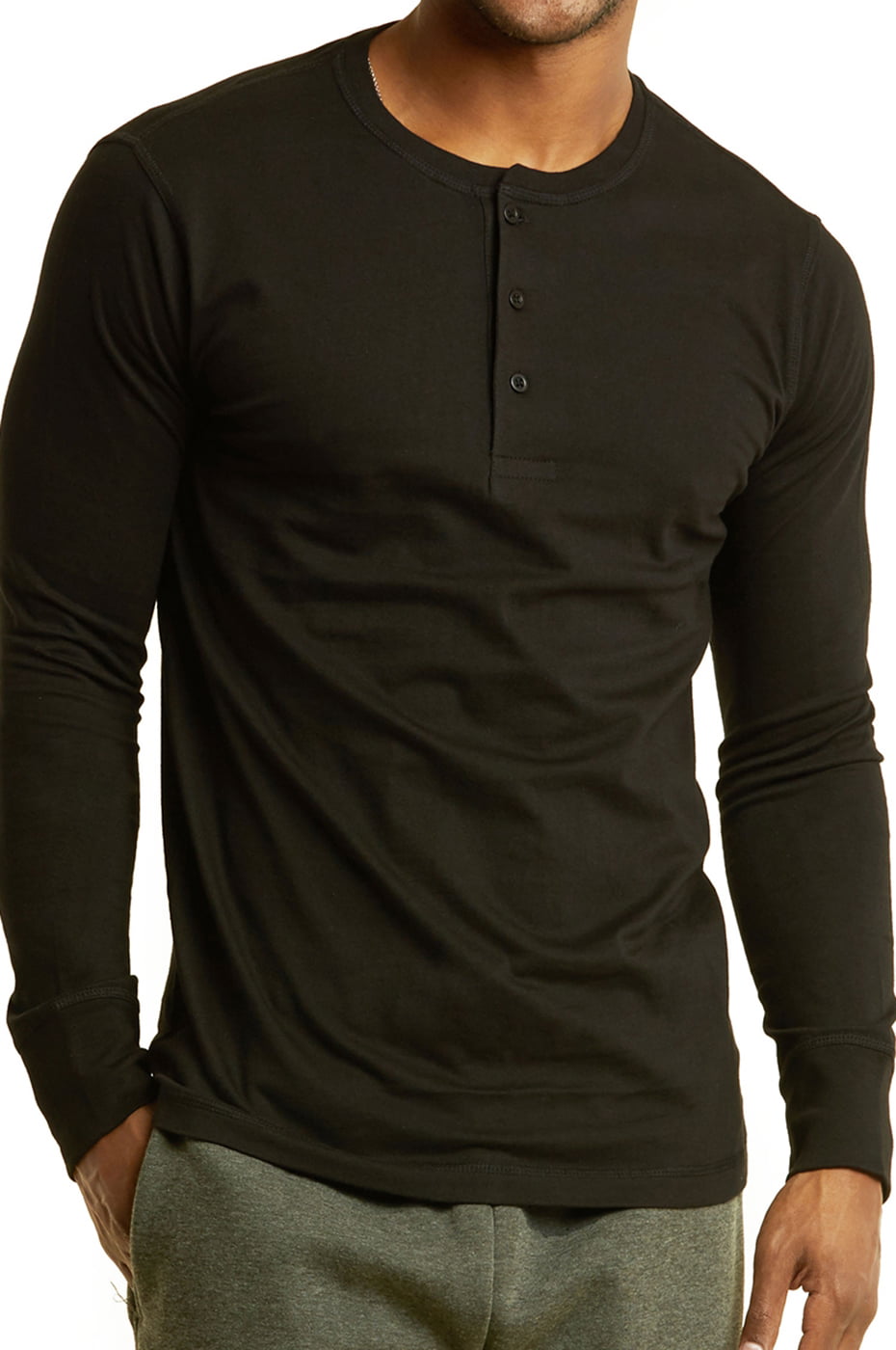 Blended - Men's Henley 3-Button Pullover Cotton T-Shirt Long Sleeve ...