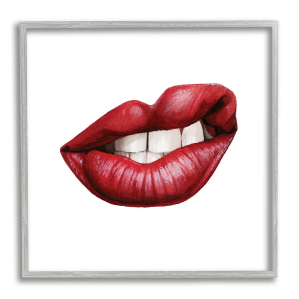 Stupell Home Décor Industries Sneering Lips Bold Emotion Red Lipstick Teeth 12 X Designed By Grace Popp Com - Lipstick Home Decor