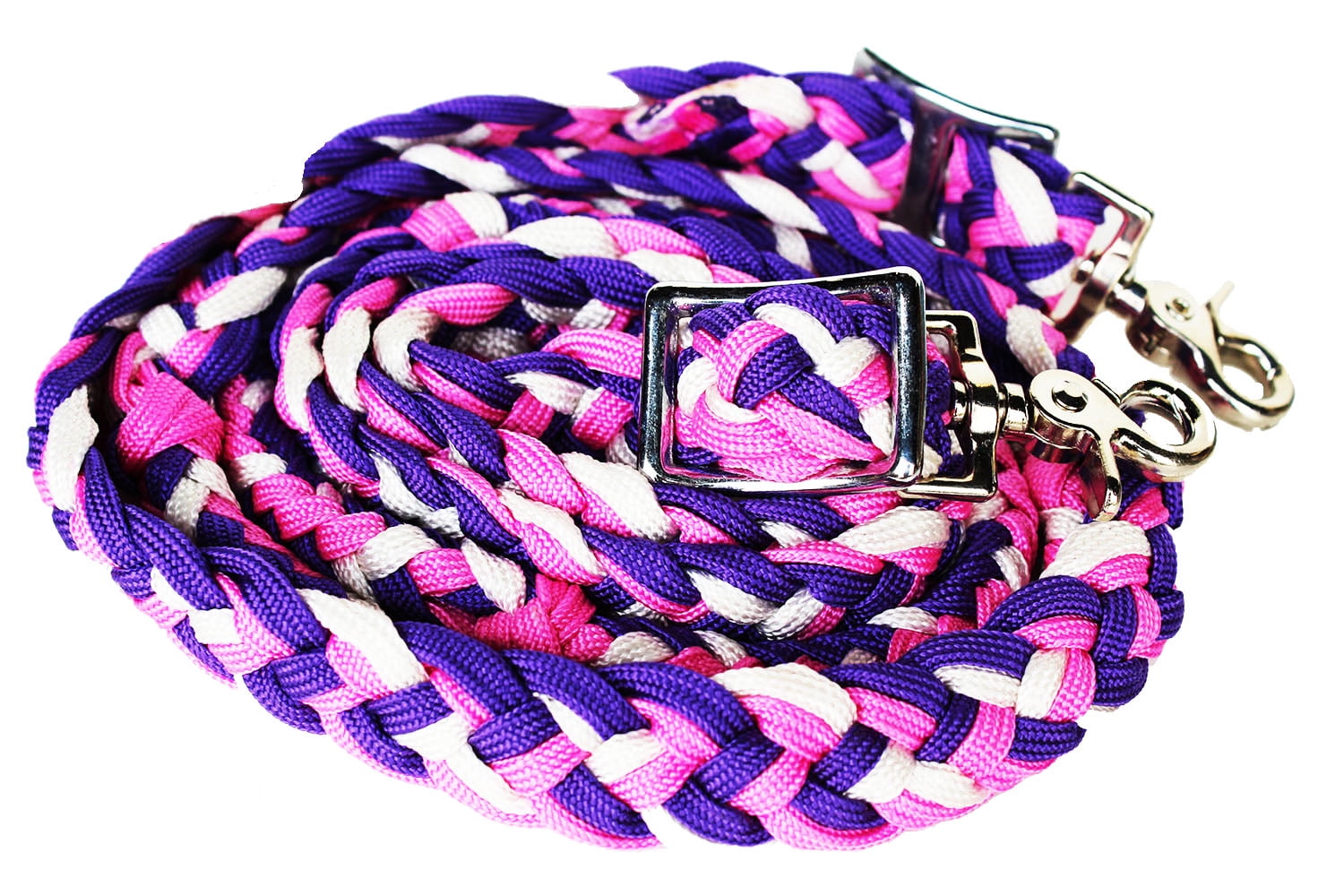 Horse Roping Knotted Western Barrel Reins Nylon Braided Pink Purple