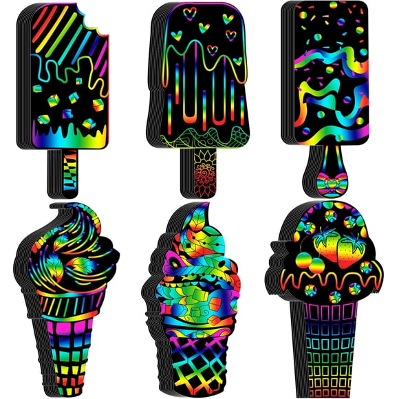 Tarjetas para rascar con forma de helado redondas y divertidas con forma de arcoíris para niños, 60 unidades