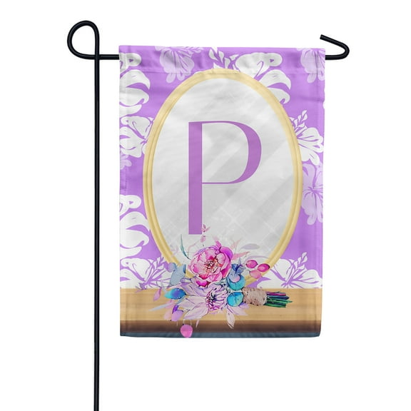 America Forever Spring Monogram Garden Flag Letter P 12.5 x 18 inches P Double Sided Vertical Outdoor, Yard, Lawn, Beautiful Floral Design, White Flower, Summer Floral Garden Flag