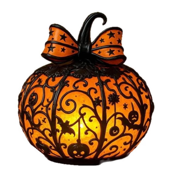 IFRINID Halloween Pumpkin Decoration, Resin Pumpkin with Bow Accent for Desktop Tabletop Home Decor and Holiday Party Display