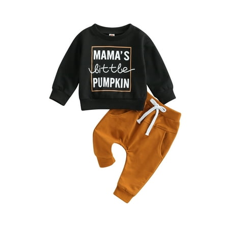 

Toddler Baby Boy Halloween Outfits Mamas Little Pumpkin Long Sleeve Sweatshirt Pullover Tops and Pants Fall Clothes Sets