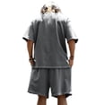 thumbnail image 4 of Men'S Terry Cloth Loose Fit Drop Shoulder Short Sleeve T Shirt And Drawstring Waist Shorts Set Casual Summer Loungewear For Daily Wear,Dark Gray,XXXL, 4 of 4