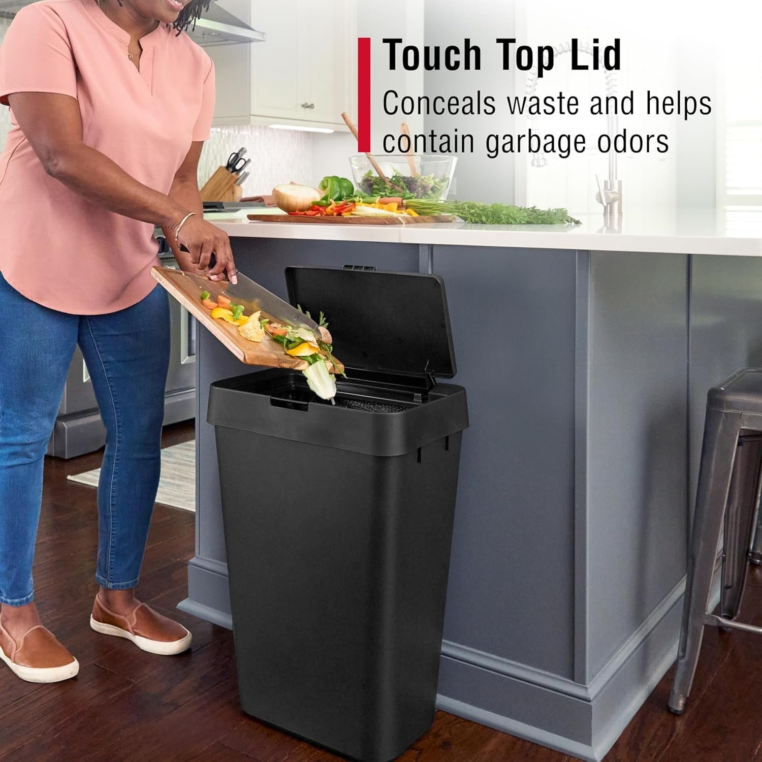 Touch-Top Kitchen Trash Can with Lid, 12.2 Gallon, Black, Garbage Container for Home/Kitchen/Apartment/Garage