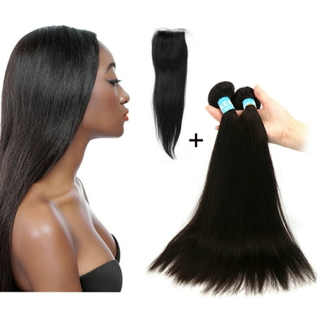 12 20 Lace Frontal Closure With 2 Bundles Hair Weft Straight