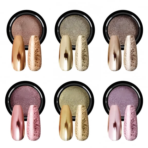 RAGUPEL 6 Pcs Chrome Nail Powder Set, Multicolor Mirror Effect Pigment Dust for Gel Nails, Holographic Gold & Rose Gold Manicure Glitter for Nail Art Decorations