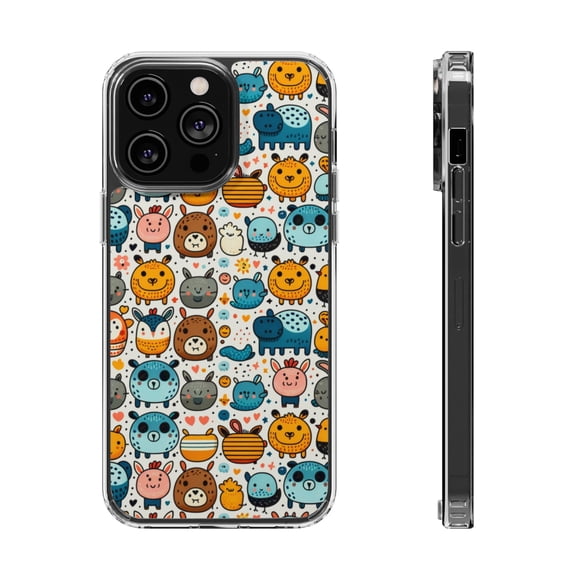 DistinctInk Hybrid (Acrylic / TPU) Clear Slim Fit Case for Apple iPhone 12 Pro MAX (6.7" Screen) - "Whimsical Wildlife: A Playful Animal Pattern"