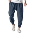 thumbnail image 2 of Harem Pants Men Drawstring Elastic Waist Taper Cotton Linen Pants Baggy Lightweight Casual Pants with Pocket, L, 2 of 5