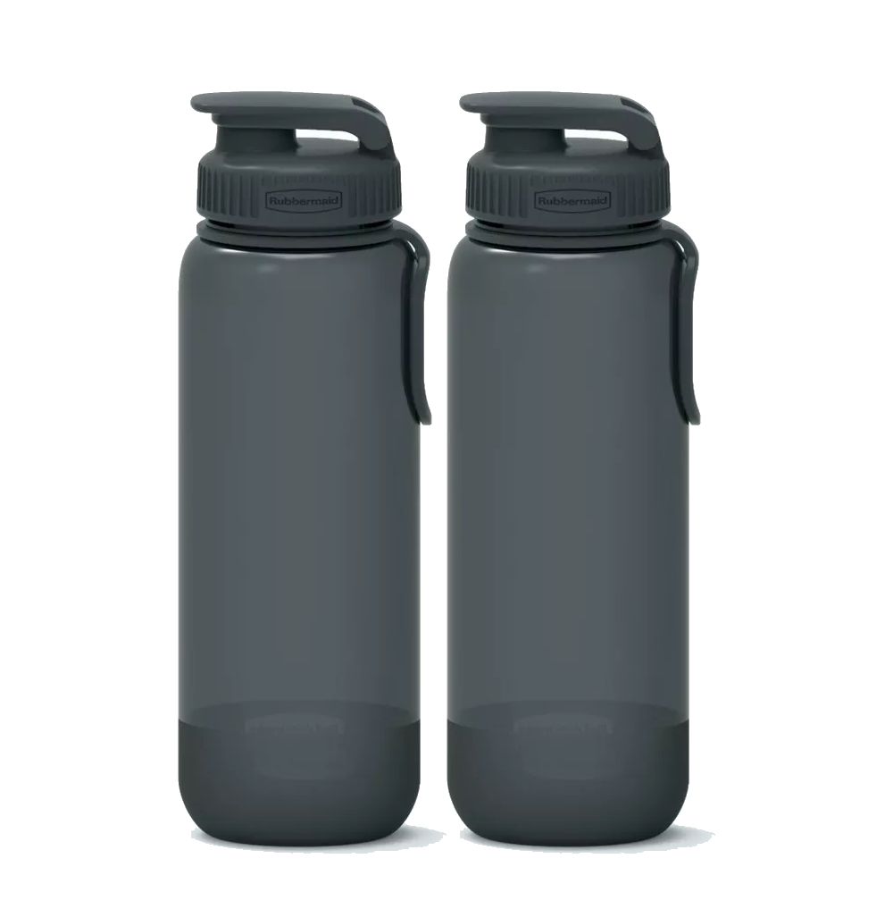 Rubbermaid Essentials BPA Free 33.3 Oz Gray Plastic Water Bottle with Chug And Sip Lid 2 Pack