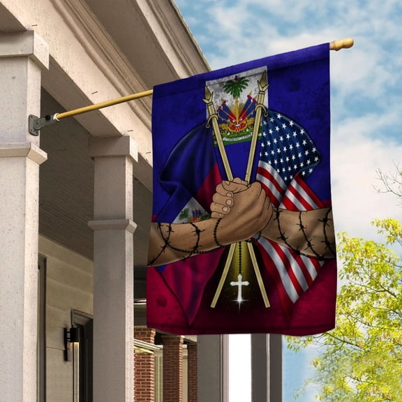 Flags Haitian Handshake American Flag Friendship USA Haiti Haitian Part Garden Flag, Double-Sided Decorative Outdoor Flag, Patriotic Polyester Yard Flag 12 x 18 in