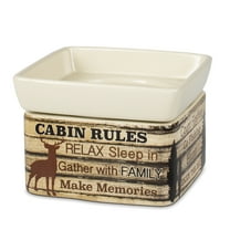 Cabin Rules Rustic Wood Outdoor Stoneware Electric 2 in 1 Jar Candle and Wax Tart Oil Warmer