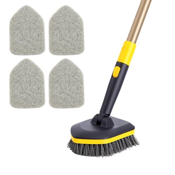 Yocada Brosse à Récurer pour Carreaux de Baignoire 2 en 1 Brosse de Nettoyage Perche Télescopique Réglable de 58,2 Pouces Poils Rigides Tampons à Récurer pour Nettoyer la Salle de Bain