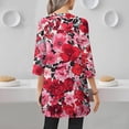 thumbnail image 5 of WTOBBY Women's Fashion Casual Retro Floral Print V-Neck Mid-Length Tunic Tops with Pockets, 3/4 Sleeve Blouses, Versatile and Stylish Shirt,Red M, 5 of 5