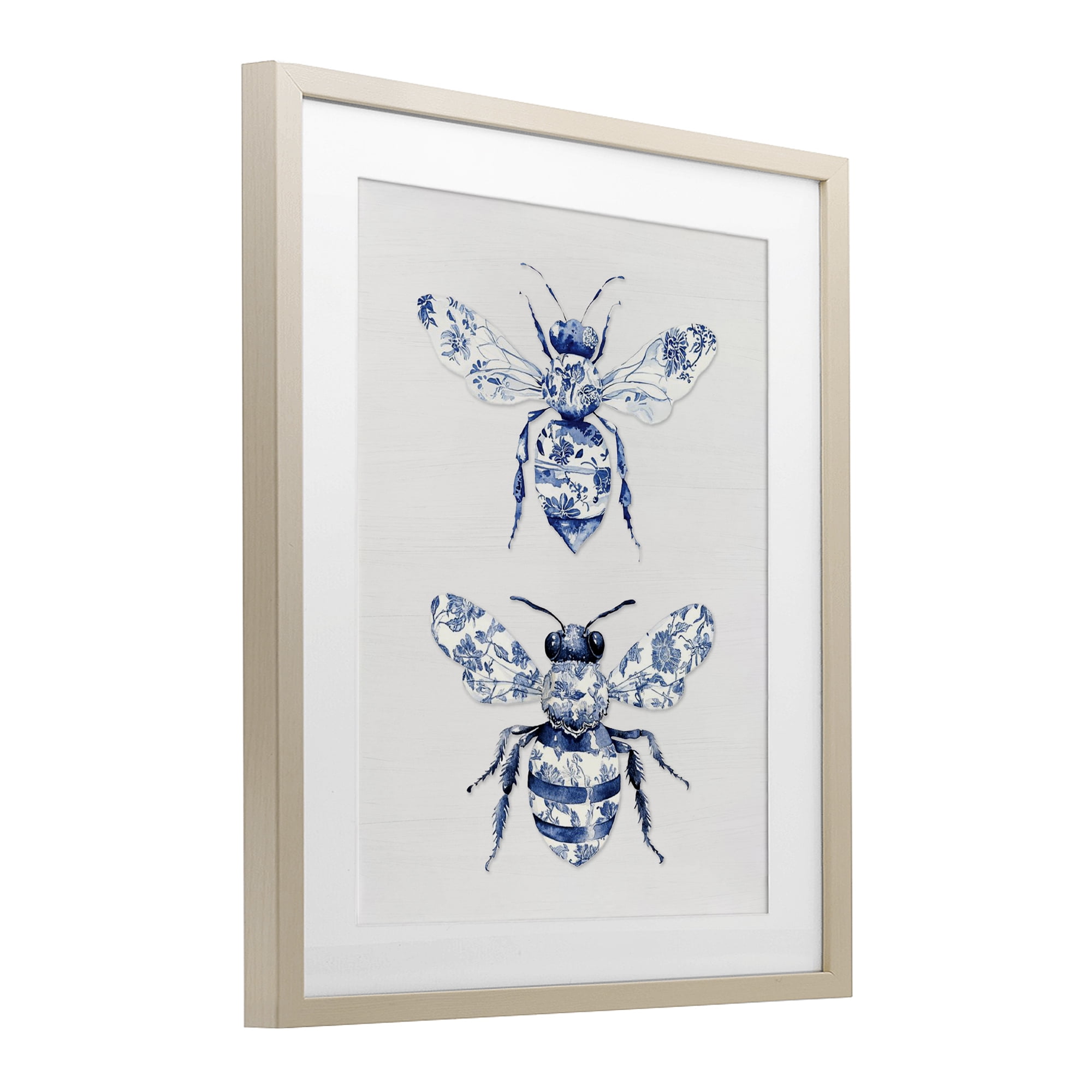 Toile Patterned Bees Birch Framed Print Under Glass, design by Lettered and Lined
