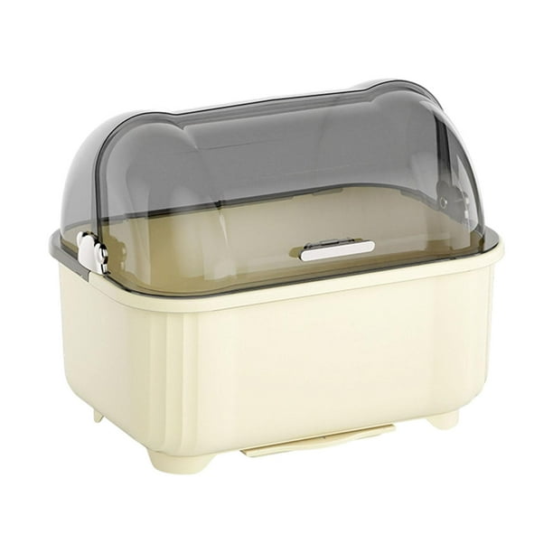 Escurridor de platos, escurridor de platos, organizador de platos, escurridor de cuencos y palillos con tapa Blanco lechoso