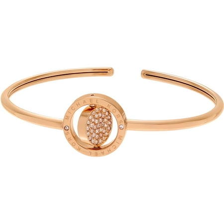 Michael Kors Women's Crystal Rose Gold-Tone Stainless Steel Flip Logo Disc Cuff Fashion Bracelet, 5