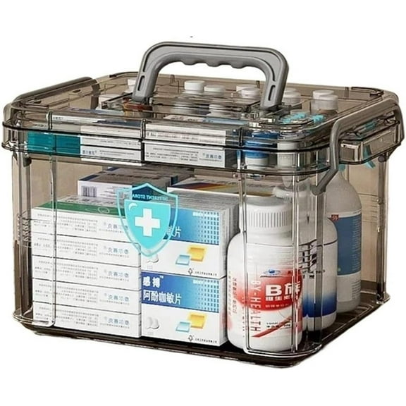 Clear Medicine Organizer Storage Box with Tray, Plastic First Aid Box Empty, Thickened Medicine Container Chest, Medicine Caddy