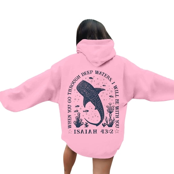Puliio Womens Oversized Whale Shark Graphic Print Pullover Hoodies Fall Casual Long Sleeve Hooded Sweatshirts