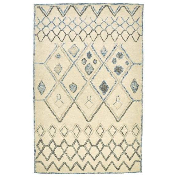 Feizy Hansel I Transitional Argyle, Ivory/Blue, 4' x 6' Accent Rug Handmade Sheen Bohemian & Eclectic Design Carpet for Living Dining Bed Room