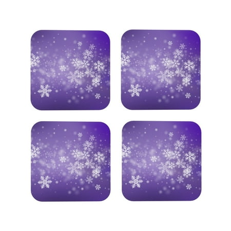 

KLL Drink Coasters Set Square of 4 PU Leather Absorbent Coasters Set Decorative Coffee Cup Coasters Housewarming Gift for Home Decor-Snowfall Sky White Purple