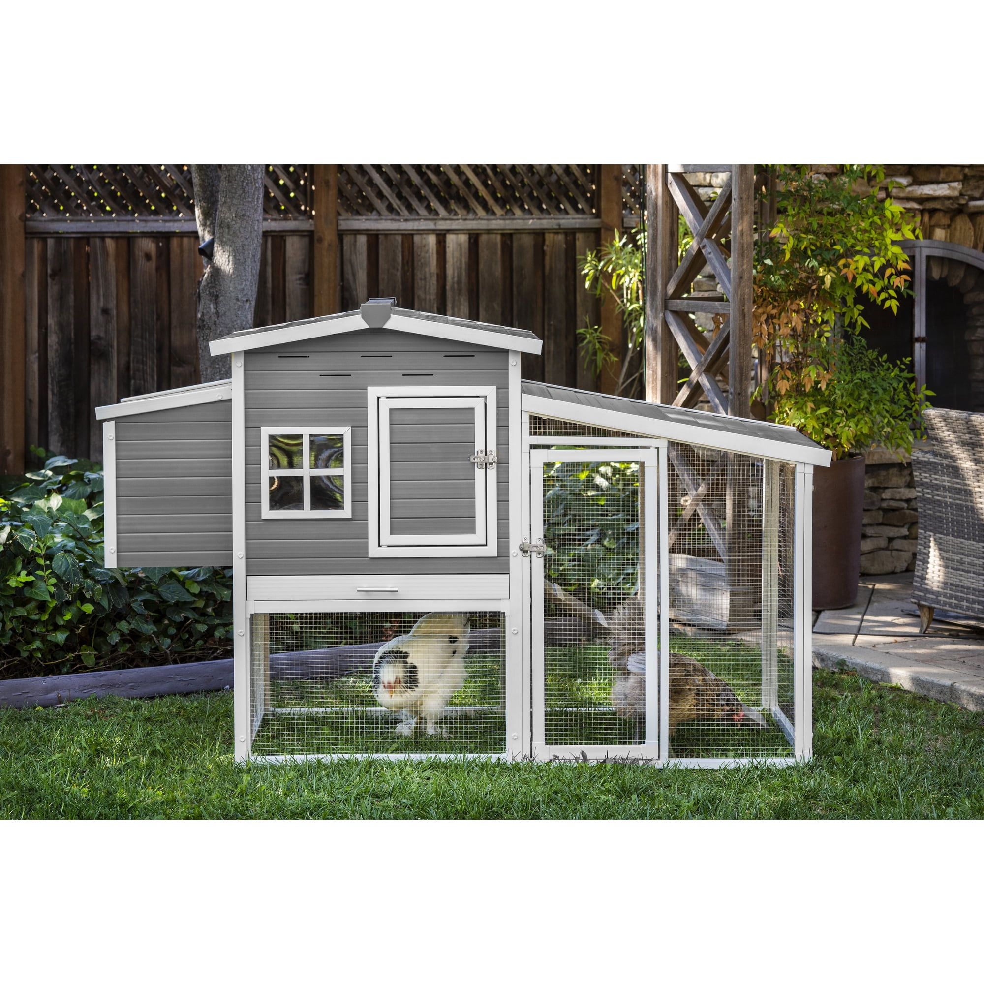 New Age Pet® ECOFLEX® Hampton Chicken Coop and Pen, Moisture and Odor Resistan Built-In Ventilation, 2 Compartment Nesting Box, Roosting Bars, Easy Clean Tray, NeveRust Stainless Steel Mesh