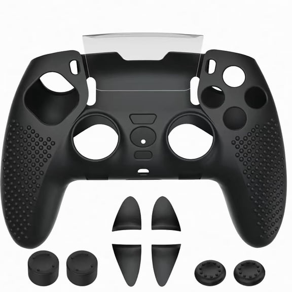For Anti-Slip Protective Silicone Cover Compatible with PS5 DualSense Edge Controller, Textured Grip Skin with Thumbstick Caps & Trigger Stop Extenders