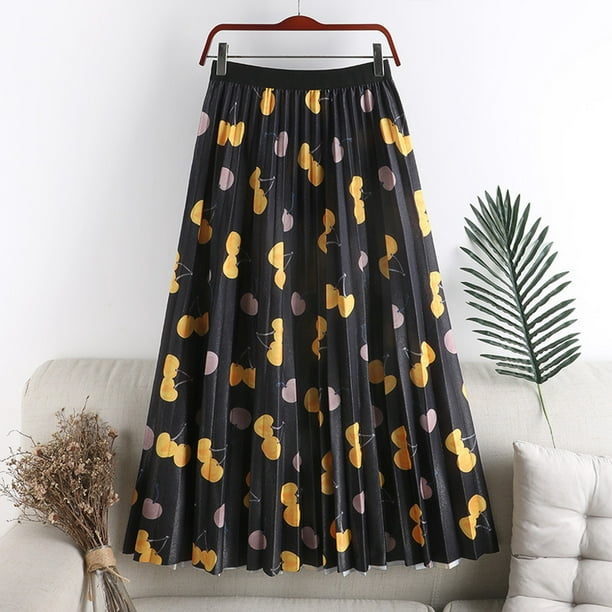 Sunhillsgrace Skirt Womens High Waist Floral Print Pleated Skirt A Line ...