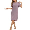 thumbnail image 2 of INSPIRE CHIC Womens Pajamas Cotton Night Dress Soft Short Sleeve V Neck Long Nightgown Loungewear L Purple, 2 of 6
