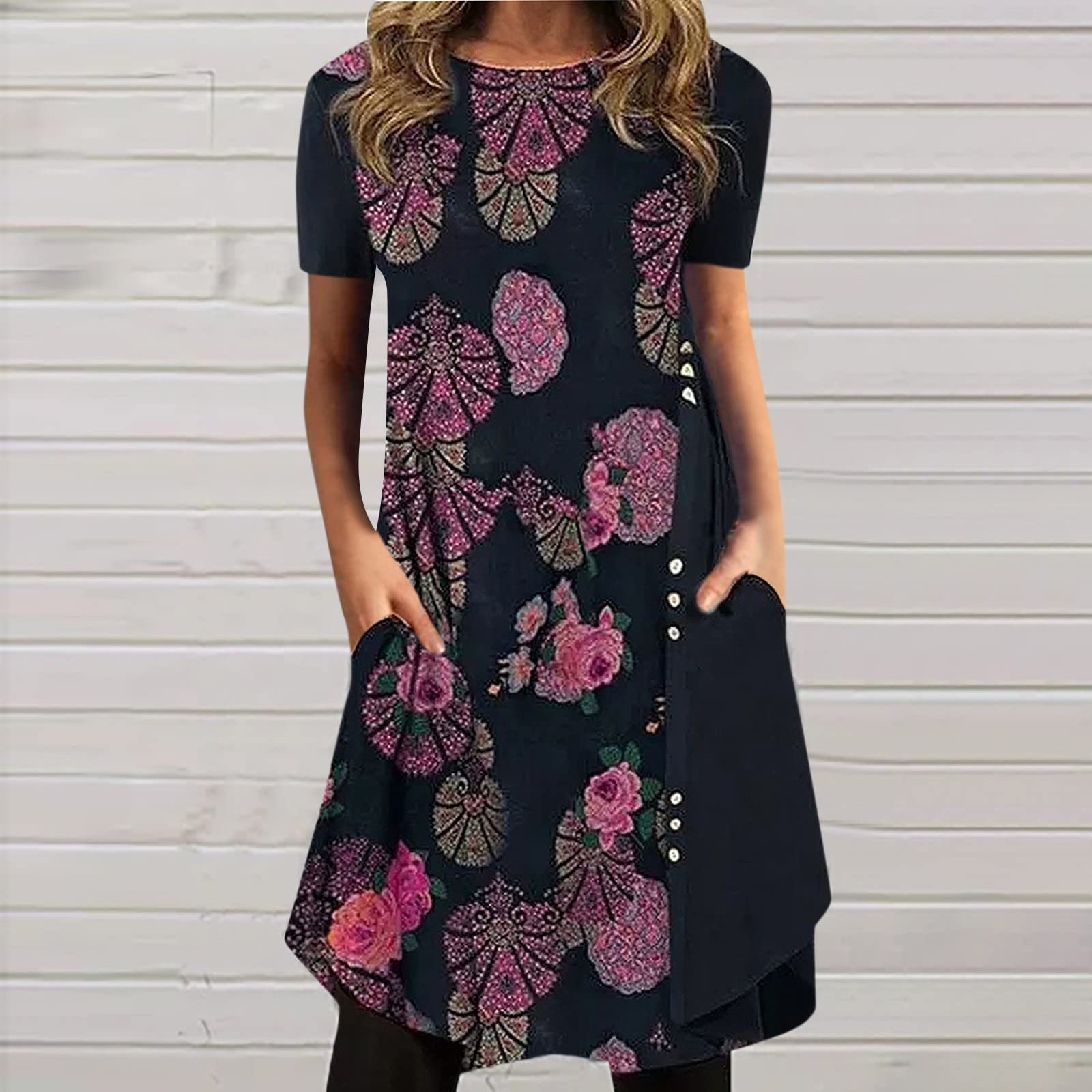 Usmixi Formal Dresses for Women Casual Button Down Plus Size Tunic Knee