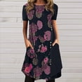 thumbnail image 1 of Robes pour Femmes 2024 Été Surdimensionné Décontracté Col Rond Imprimé Manches Courtes Robe avec Poche 50 % de Réduction!, 1 of 5